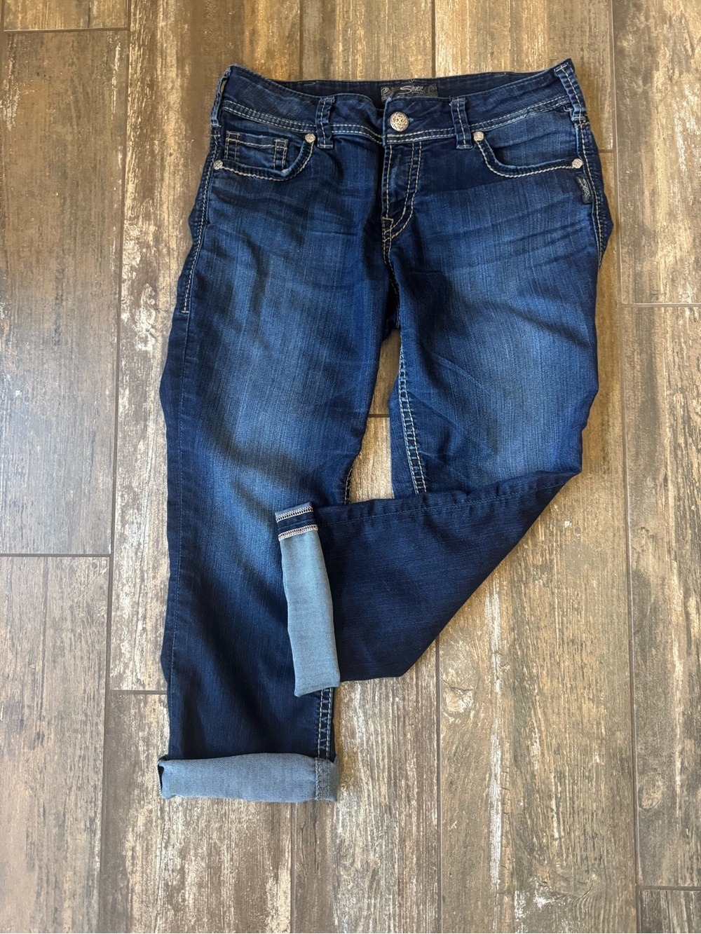 Silver Jeans Dark Indigo Cropped Stretch Suki Capri size 30
